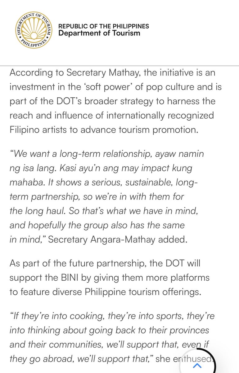 mariel_1001's tweet photo. "Fresh off their historic milestone as the first-ever all-Filipino group to perform at Coachella in April, BINI continues to champion local tourism."

BINI is featured on Department of Tourism (DOT) website as its newest tourism ambassadors. 🌸🇵🇭

That "We're in with them for the long haul" 🥹 

Read here:
https://t.co/8ZA1VbMDNA
 
#BINI #DiscoverMoreToLove #LoveThePhilippines