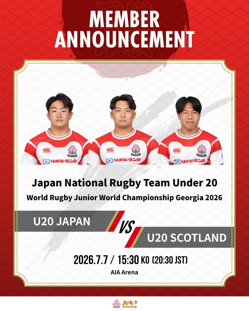 JRFUMedia's tweet photo. U20日本代表🌸ジュニアワールドチャンピオンシップ（JWC）
U20スコットランド代表戦試合登録メンバー発表📣

🟢プール戦
⚔️U20日本代表🆚U20スコットランド代表
📆7月7日（火）15:30KO（日本時間 20:30）
🏟AIA Arena
📺J SPORTSオンデマンドとJ SPORTS 2でライブ配信・放送予定 （20:20～）

応援よろしくお願いします😊

#U20日本代表
#JWC
#vsU20SCO