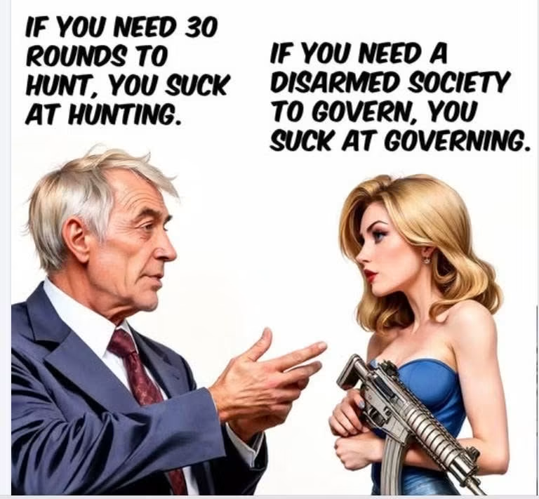 BabyD1111229's tweet photo. If you need 30 rounds to hunt you suck at hunting…

If you need a disarmed society to govern, you suck at governing! 

#Truth https://t.co/F3WQ66AAUl