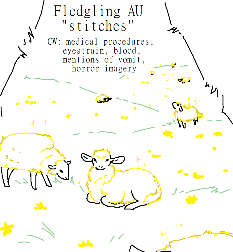 strandpeach's tweet photo. Fledgling AU
"stitches"
(1/10)
CW: medical procedures, eyestrain, blood, mentions of vomit, horror imagery

#sfawtde #fledglingAU #d3rlord3 #kinginyellow #alternateuniverse https://t.co/ZsEhLoPhet