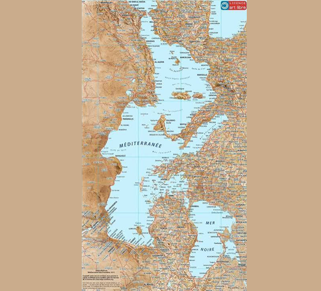 Lethescholar's tweet photo. That's only because you haven't turned it around enough.

Oriented this way, you have a top-tier epic fantasy map--an inland sea bordered by warring seafaring civilizations, stretching through a succession of biomes, with its only outlet through a northern icy pass. Cool. https://t.co/NZGq3GhUVY
