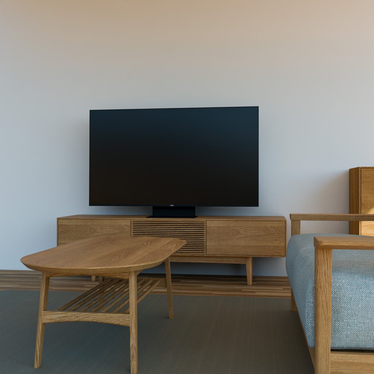 ryseino's tweet photo. 🪵 TVボード＆テレビをBoothで公開しました！
55型TV付き。モニターのマテリアルは分離してあるので表示コンテンツの差し替えも簡単です。
#Booth #3Dモデル #建築パース #VRChat #Blender #UE5 #インテリア https://t.co/rWYNtgQz08