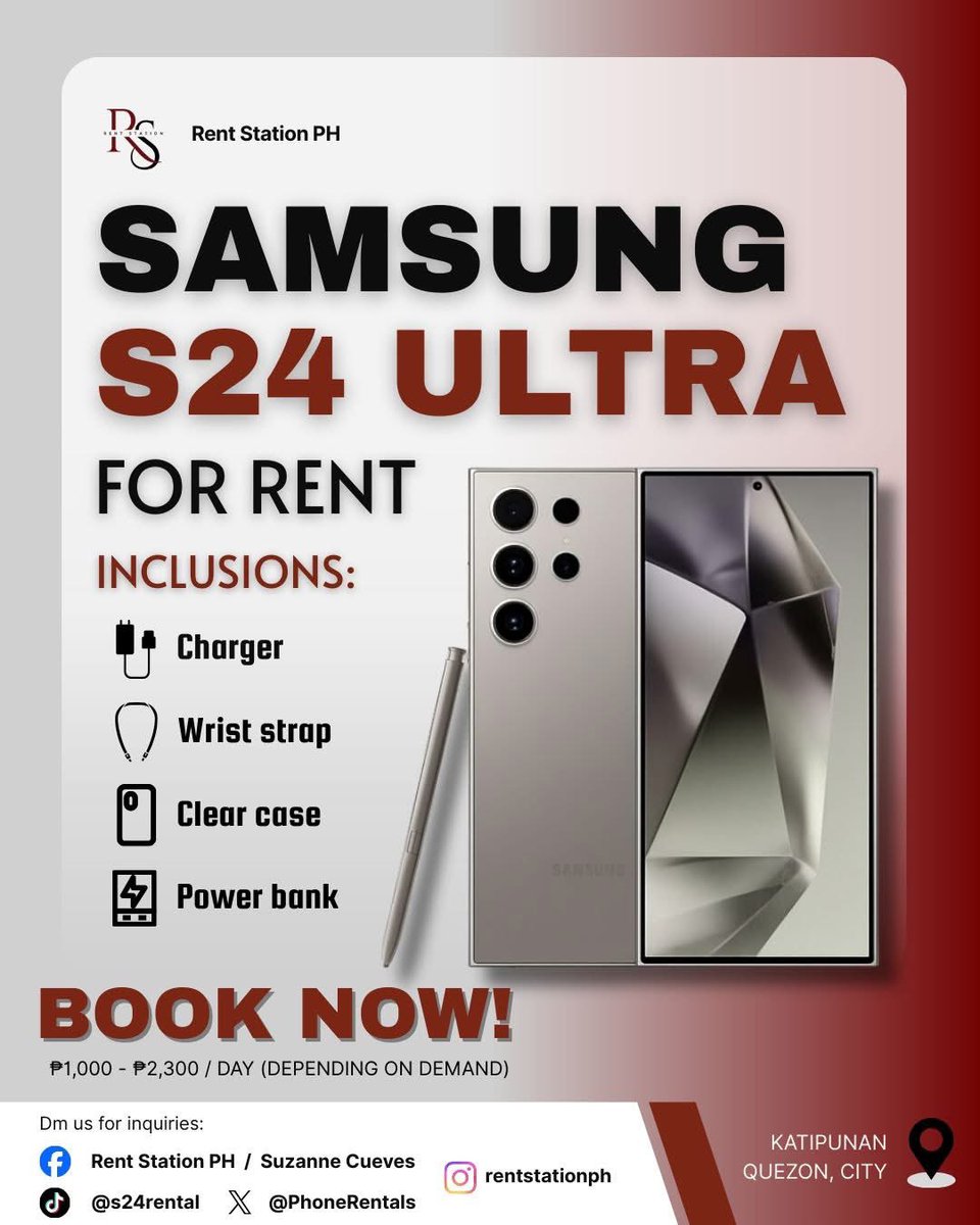 PhoneRentals's tweet photo. FOR RENT
Wtr for rent lfr phone rental ph

Unit: Samsung S24 Ultra 12/256

PROMO RATE: 1500/day for ITZY in Manila

✅Available BTS arirang day 3

Meet up at Taytay, Cainta or sm megamall

Tags: wts wtb wtr Itzy ahof wilbert https://t.co/6Sf8TQnHh6