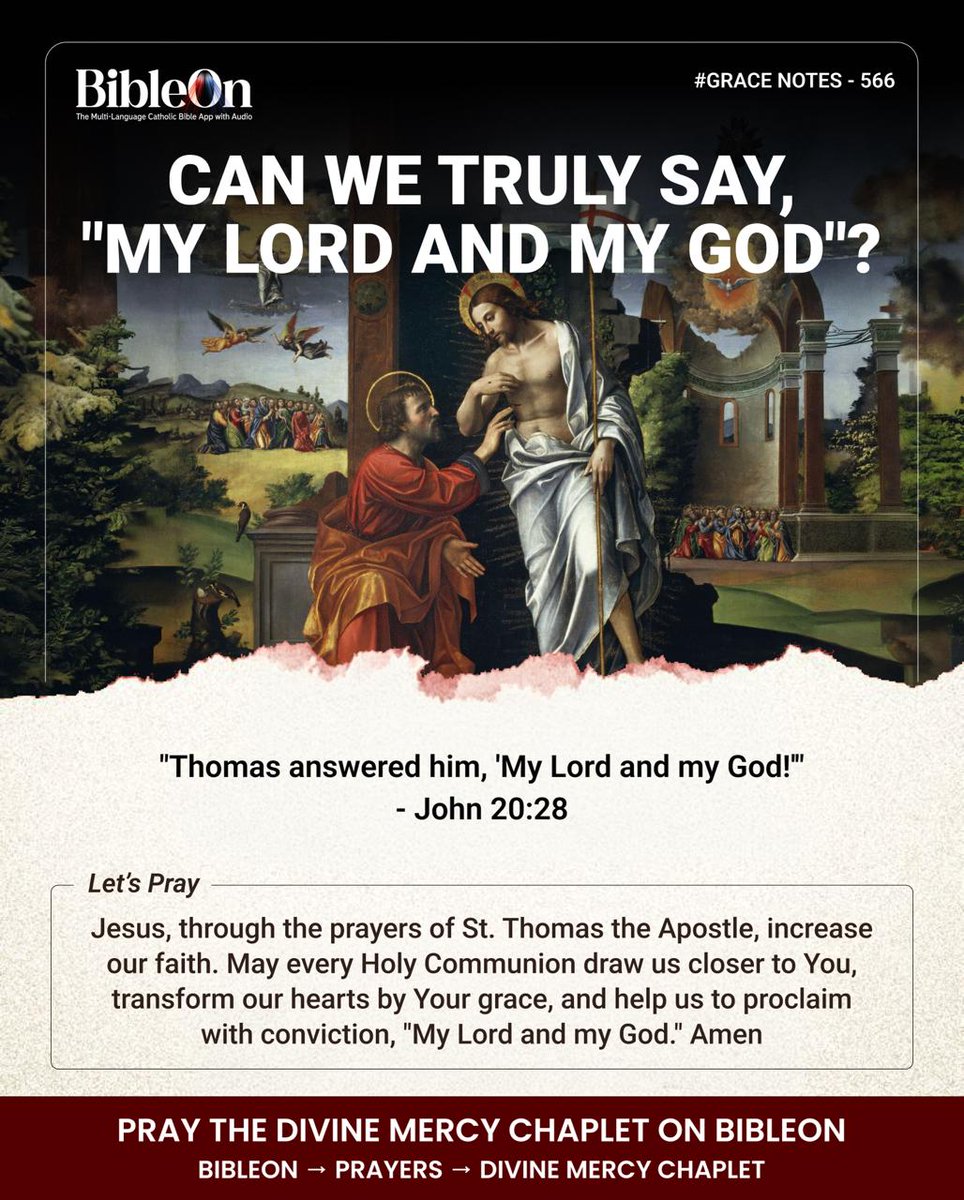 ThomsonPhilip's tweet photo. St. Thomas touched the wounds of Jesus and was transformed forever. At every Holy Mass, we receive that same Risen Lord in the Holy Eucharist.
John 20:28
#GraceNotes #StThomas #FeastOfStThomas #CatholicFaith #JesusChrist #HolyEucharist #MyLordAndMyGod #BibleOn #CatholicMotivation