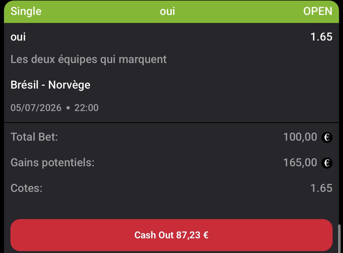 BttsPro's tweet photo. BTTS DU JOUR ⚽️🐐 

BRÉSIL 🆚️NORVÈGE 
➡️LES 2 ÉQUIPES MARQUENT

🎁🐐Misez avec le goat sur Lollybet avec 20€ Freebet Offert sans dépôt https://t.co/EW0S5ZQERZ

#TeamParieur https://t.co/U6WEsJq432