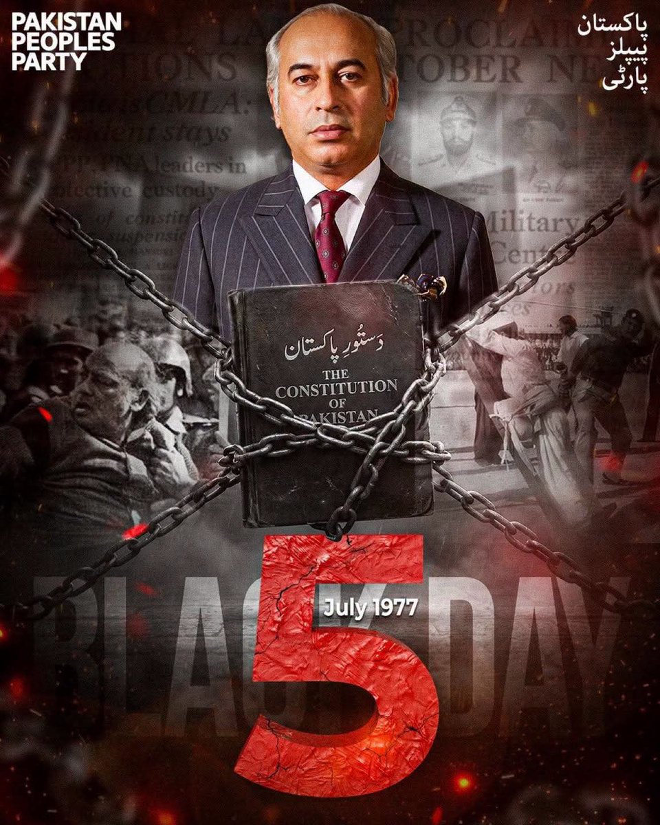 UmarRehmanMalik's tweet photo. 5 July is remembered as a Black Day in Pakistan’s history. We pay tribute to Shaheed Zulfikar Ali Bhutto, Begum Nusrat Bhutto, Shaheed Mohtarma Benazir Bhutto, and countless political workers whose sacrifices and unwavering commitment to the country and it's people have left an enduring mark on our nation. Their legacy continues to inspire the pursuit of constitutionalism, democratic governance, and public service.