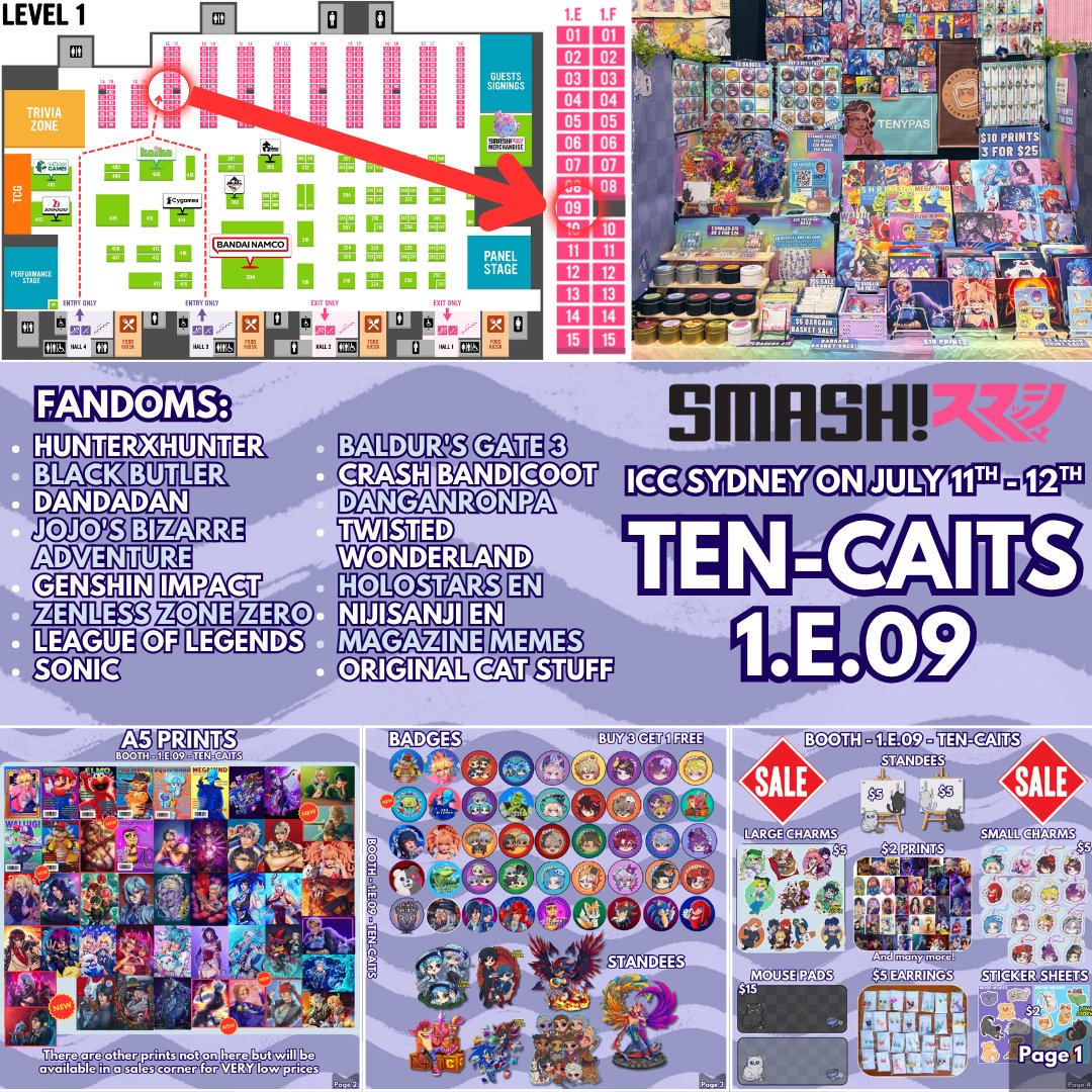 TenyPas's tweet photo. Catalogue for SMASH!Con in sydney

⭐️ Ten-Caits - Table 1.E.09 ⭐️

❗️Black Butler, Dandadan, Genshin Impact, Zenless Zone Zero, League of Legends, Sonic, Twisted Wonderland, Holostars EN, Nijisanji EN, and many more fandoms available~ ❗️

#smashcon #smashcon2026 #smashcatalogue https://t.co/VrFJjE3HXe