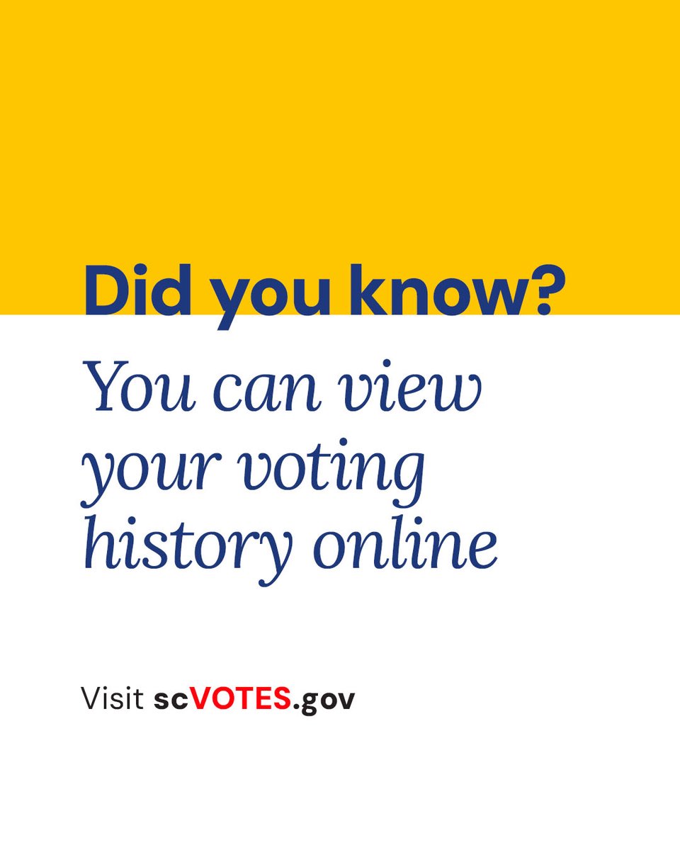scvotes's tweet photo. Did you know you can view your voting history online? Log in at https://t.co/gg8U0tzzTi to see your participation history and make sure your voter information is current before the next election. #VotingHistory #scVOTES https://t.co/WorYFWAva5