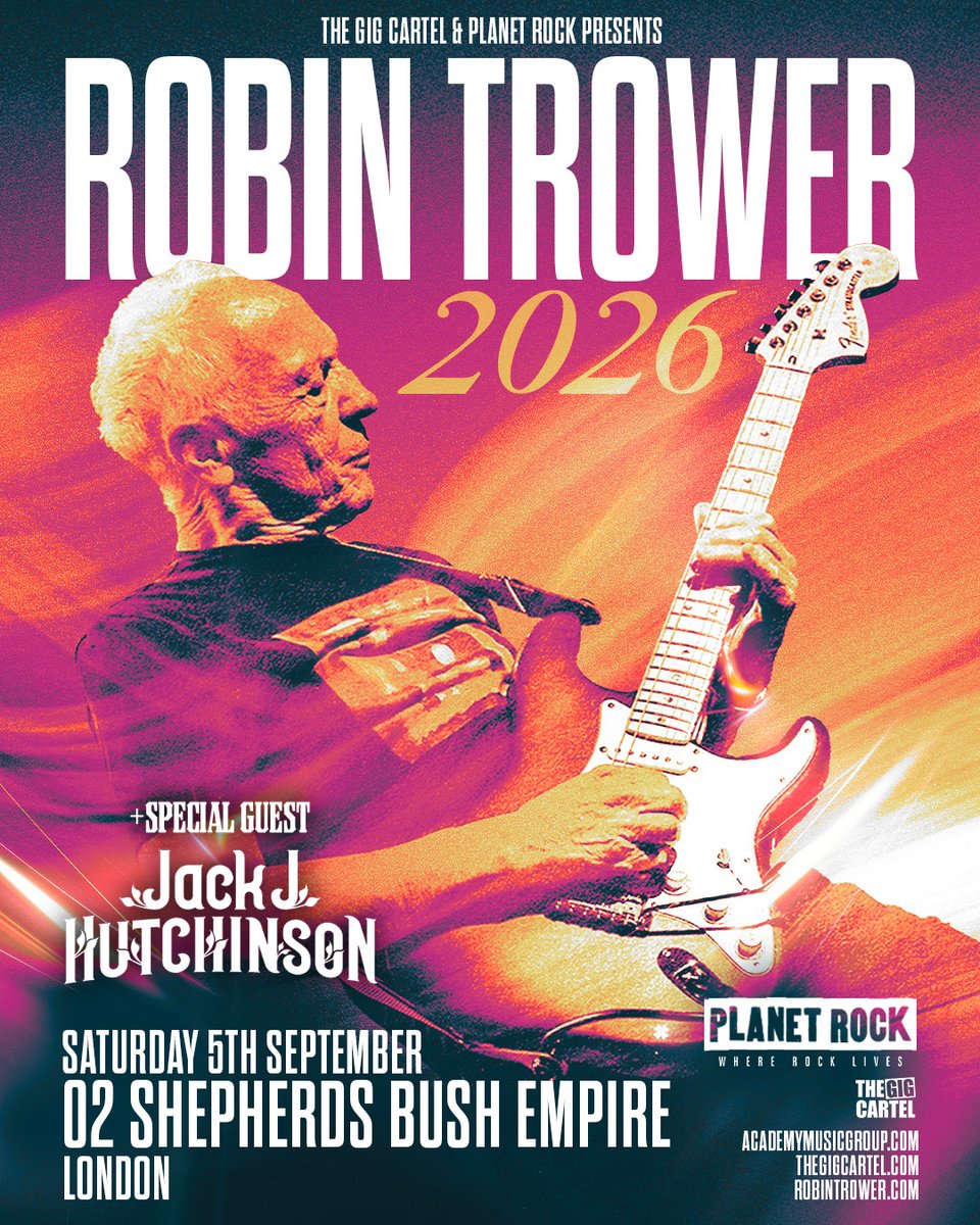 O2SBE's tweet photo. Special guest added: The raw and soulful voice of @JackJHutchinson will be joining blues rock powerhouse @robintrower at #O2ShepherdsBushEmpire on Sat 05 Sep 🎸

Don't miss out - grab your tickets now 🎟️ https://t.co/cLesLfIe9J
#RobinTrower https://t.co/Dl8h6VTbS8