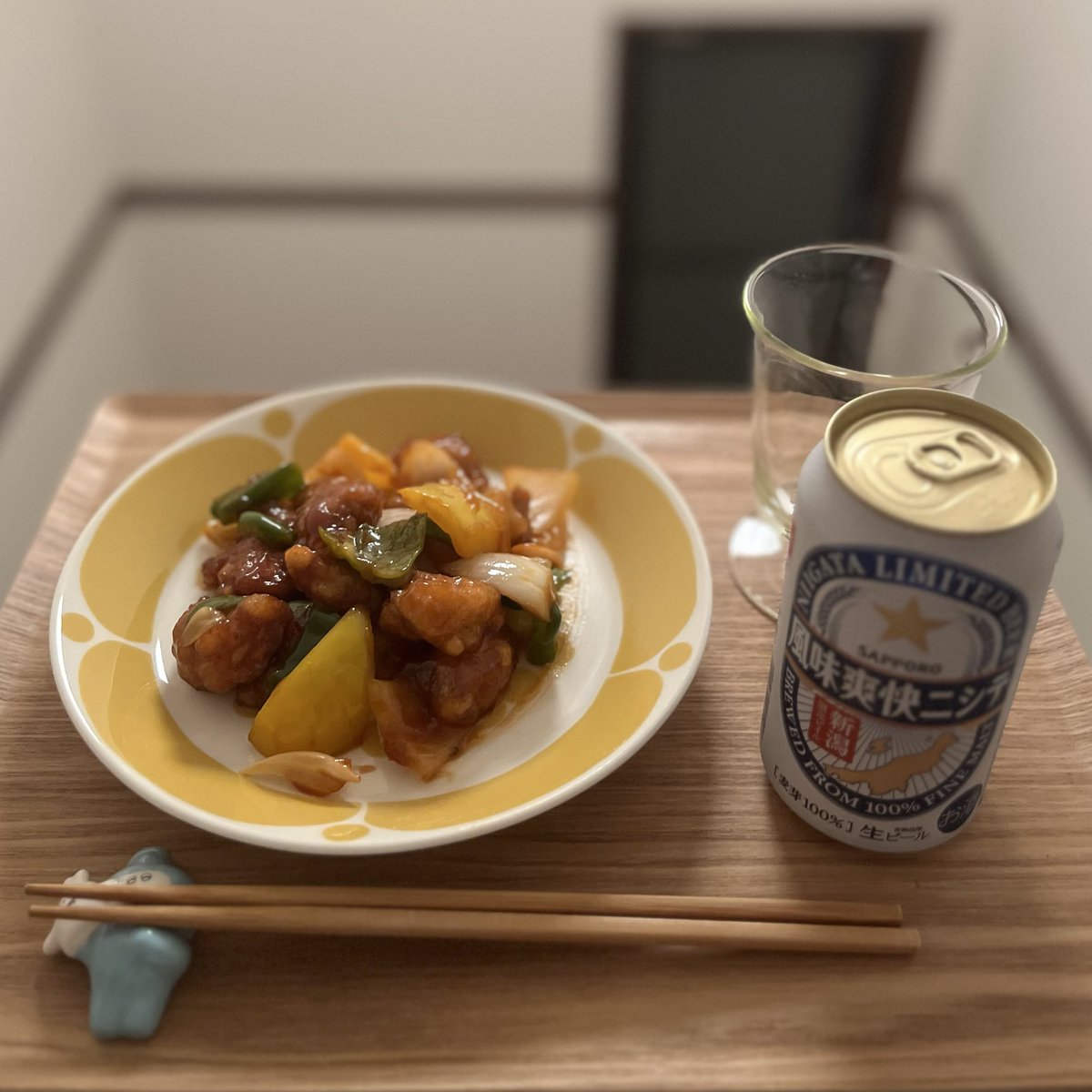 sun8000's tweet photo. 新潟の思い出とともに、大好きな酢豚だよ
もちろんパプリカは推しカラーで💛 https://t.co/bz4EbH7WSs