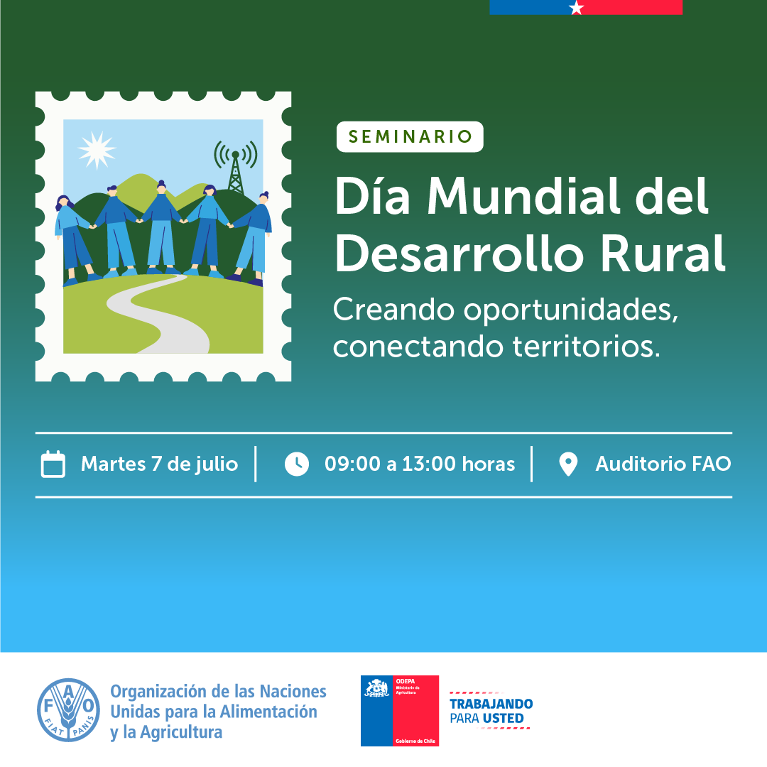 FAOChile's tweet photo. ¡No te lo pierdas! 🔔

@ODEPA y FAO Chile te invitan al seminario sobre los avances y desafíos de la implementación de la Política Nacional de Desarrollo Rural, a seis años de su aprobación.

📅 7 de julio | 🕘 09:00 hrs. 

👉  Inscríbete: https://t.co/s1i7JxfnrH https://t.co/vGLQYRZYjB