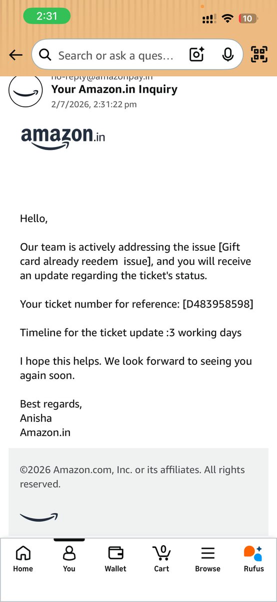 MrAngryMaster's tweet photo. Shame on you @amazon @AmazonHelp @amazonIN 
I have bought 10,000/- amazon gift card on 30th June, but it showed the status "redeemed" before our redemption. I have complaint to the amazon customer care and cyber cell as well.
Till now no action taken by amazon! @jagograhakjago https://t.co/IBuO3kAgZU
