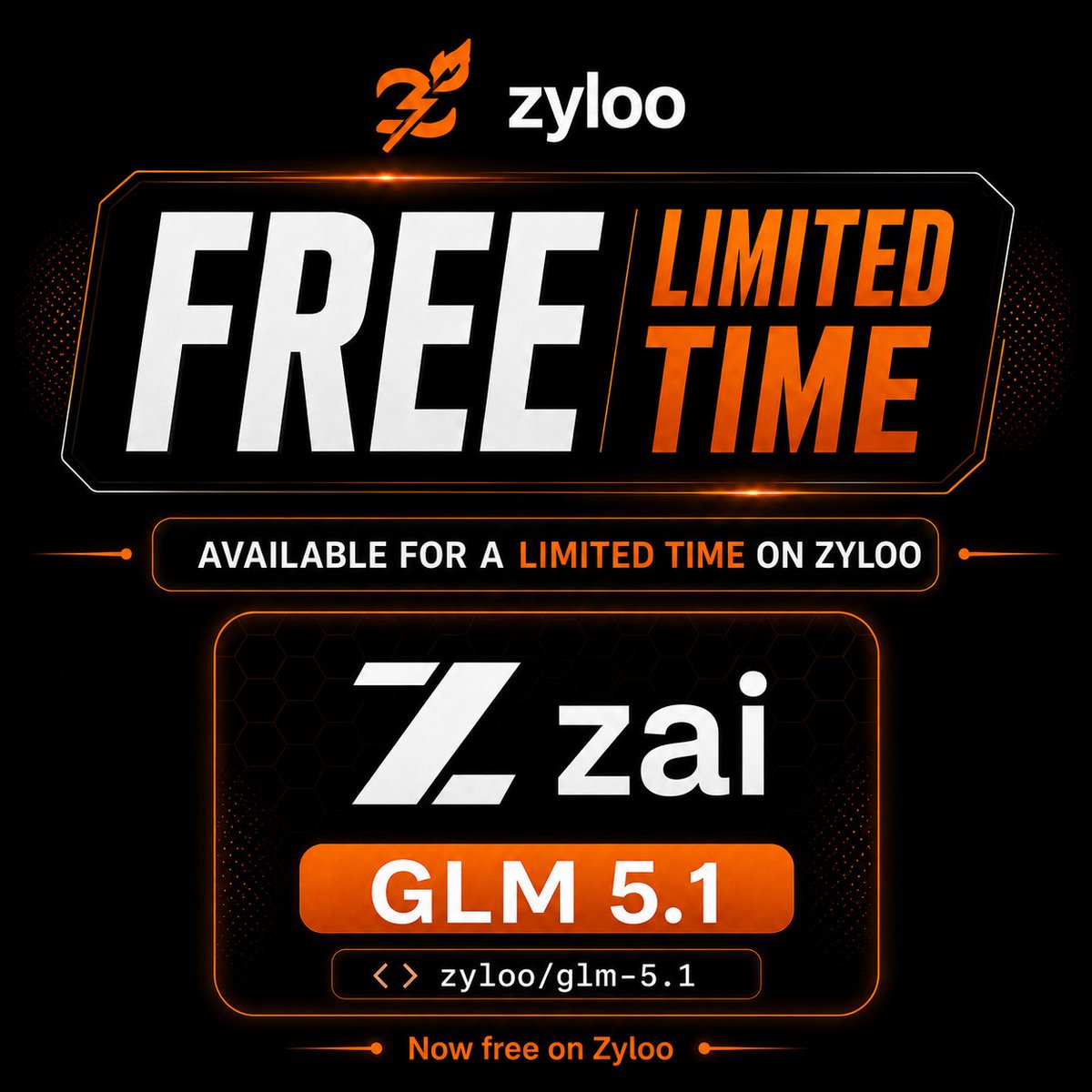 zyloo_io's tweet photo. 💯 Free Access on #Zyloo

#GLM 5.1 is now available for FREE on Zyloo for a limited time.

📷 zyloo/glm-5.1

Start using now on Zyloo: https://t.co/6FcQ6N9eEw https://t.co/HIlIgpvIuU