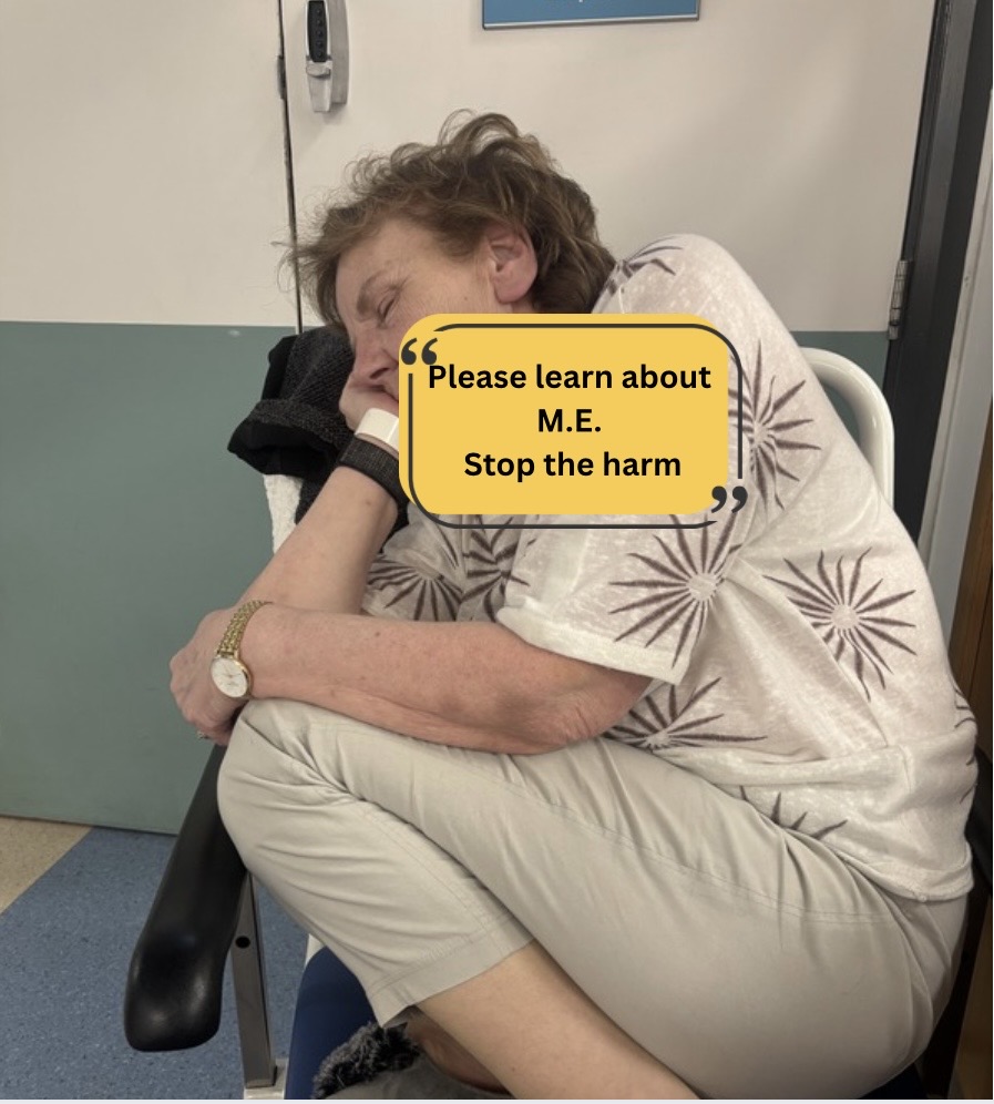 JoanMcparland's tweet photo. 1/ friday evening advised by Phone First to attend A&amp;E with high BP couldn’t stand/walk/head spinning Light/noise intolerant + inability to be upright more couple of hrs past 26yrs with #ME 
Asked on admission “whats M.E.“
9hrs like👇 on chair the #PEM is still crucifying me https://t.co/NlRekOH2Nt