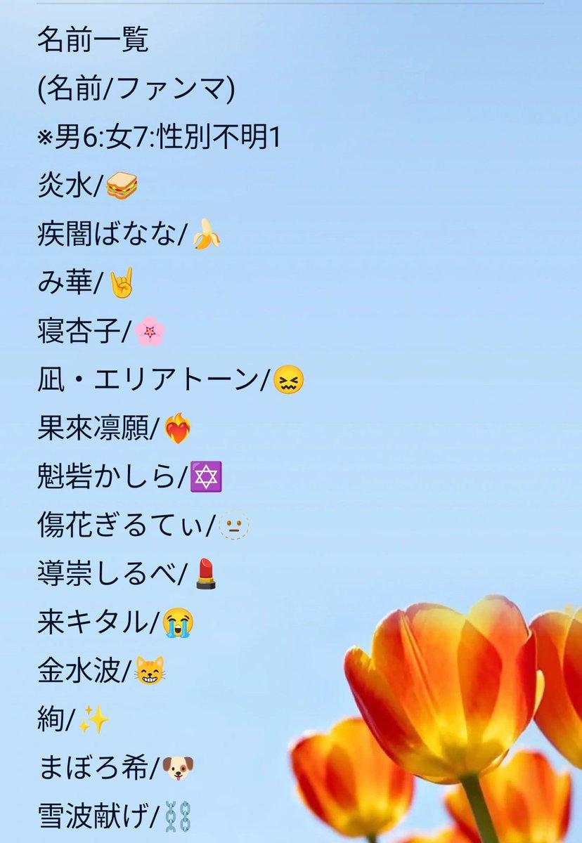 MASHIRO_SOURON's tweet photo. #じっきょーろんぱ
変動ある可能性も0じゃないですがとりあえず名前です！ https://t.co/oWuPm1VvbO