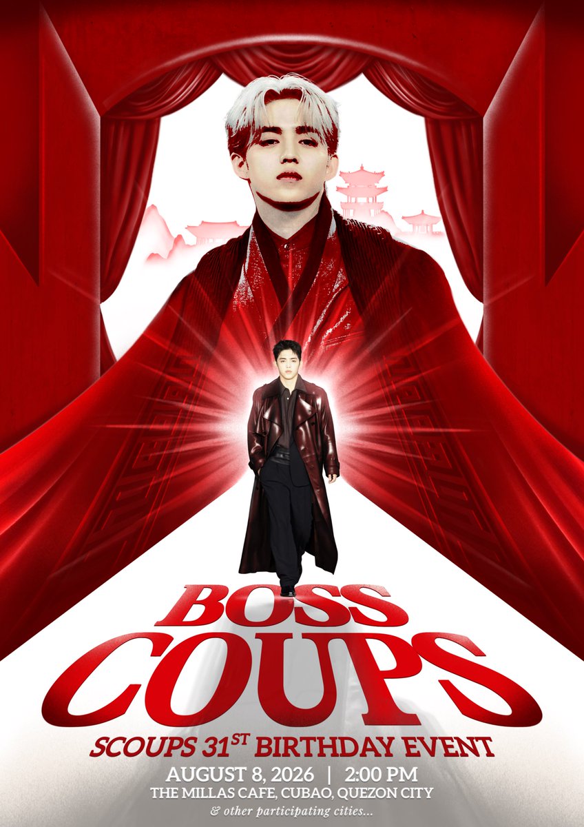 scoupsbdayevent's tweet photo. 🎉 It’s official!

We’re delighted to announce that the BOSS COUPS Birthday Event will be held on August 8, 2026 at The Millas Cafe starting at 2:00 PM.

Mark your calendars and stay tuned for more event details and exciting surprises. We look forward to celebrating SCOUPS special day with you.

See you there! 🍒
#BOSSCOUPS #TheBOSSisCOMING #0808SCDAY