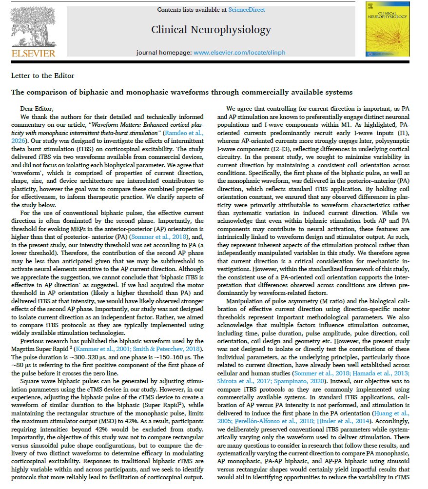 ClinicalNeuroph's tweet photo. [Brain stimulation] Ramdeo et al.: "Our objective was to compare iTBS protocols as they are commonly implemented using commercially available systems." https://t.co/TZFDq0OKtP
#iTBS: intermittent theta burst stimulation https://t.co/c6s9NeRyvn
