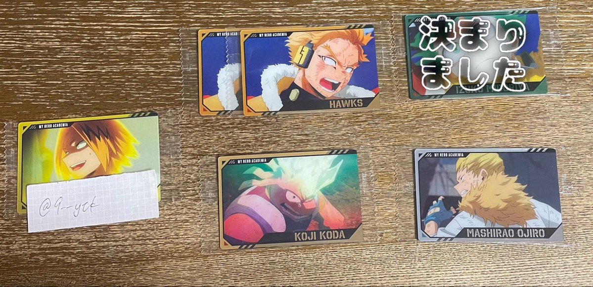9__ytk's tweet photo. 僕のヒーローアカデミア ヒロアカ ウエハース4の交換先を探しております。

【譲】ホークス×2･尾白猿尾･口田甲司
【求】 轟焦凍･切島鋭児郎･上鳴電気(2枚目参照)
郵送希望です。

お心当たりのある方はリプまたはDMをお願いします🙏🏻 https://t.co/iqrgKKU1OV