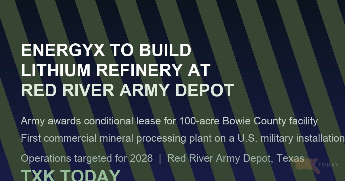 CritMinJrnl's tweet photo. EnergyX is building a pioneering lithium facility at Red River Army Depot—first on a military base! 🇺🇸🔋 

This 100-acre project is crucial for U.S. energy security and the energy supply chain.

Join us on the path to a sustainable future! 

#Lithium #EnergySecurity https://t.co/q0bU6WP5bc