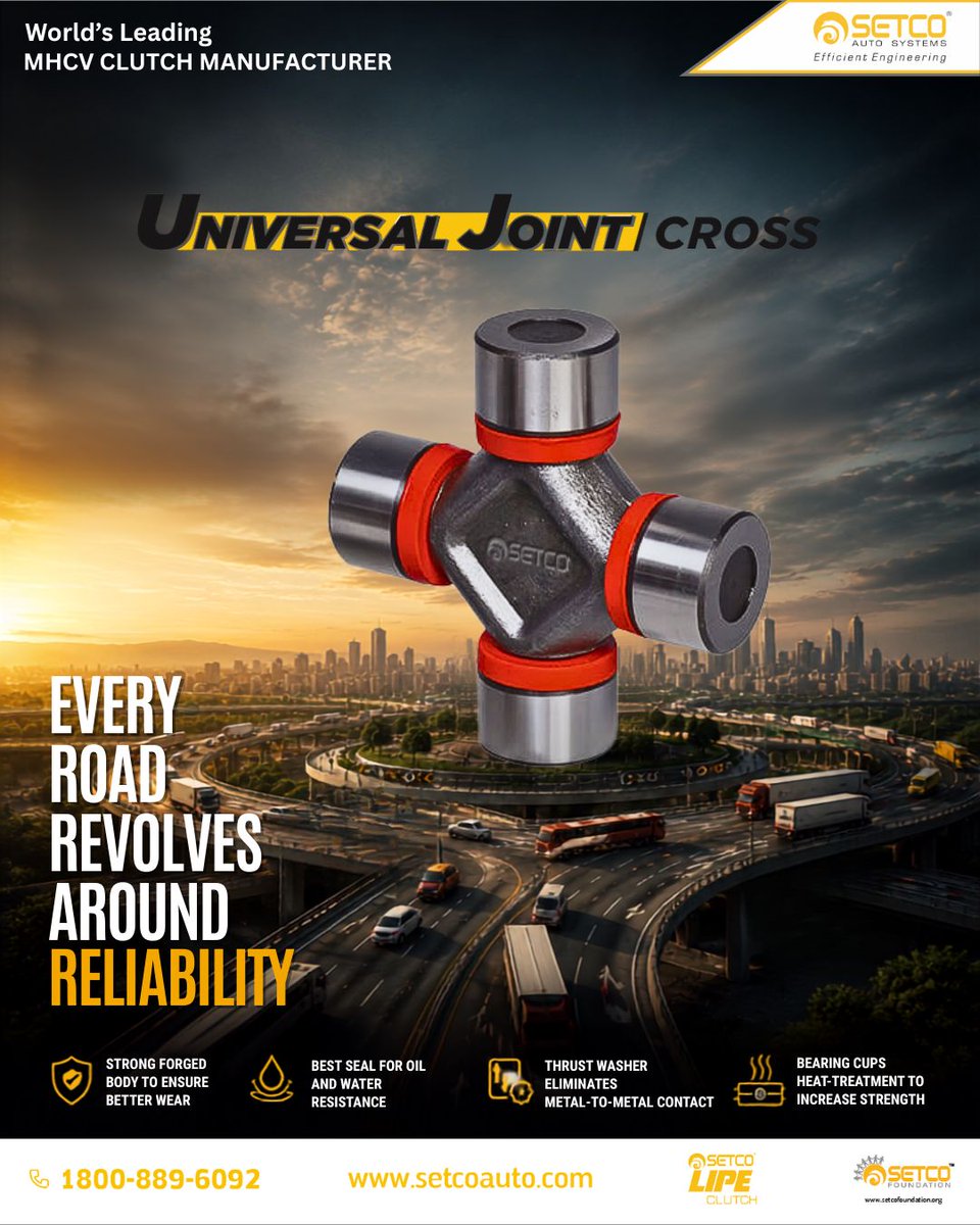 SetcoAuto's tweet photo. Every road tells a story. Every journey depends on one reliable connection.
The Setco Universal Joint Cross is engineered to deliver smooth power transmission, superior durability, and dependable performance under the toughest operating conditions.
#SetcoAutoSystems #SetcoUJCross https://t.co/gnJ7si3dmK