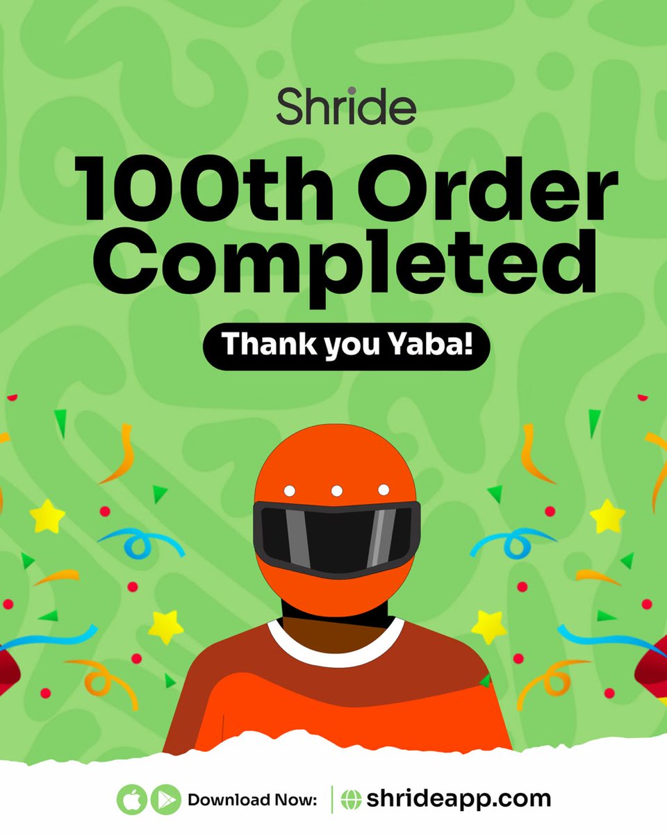 theShrideapp's tweet photo. 🎉 100 deliveries in Yaba! 🚀

What a milestone! Thank you, Yaba. Thank you, Lagos, for trusting Shride with your meals. ❤️

This is just the beginning. Here's to faster deliveries, more happy customers, and many more milestones together! 🍽️⚡

#Shride #Yaba #Lagos #FoodDelivery #100Deliveries