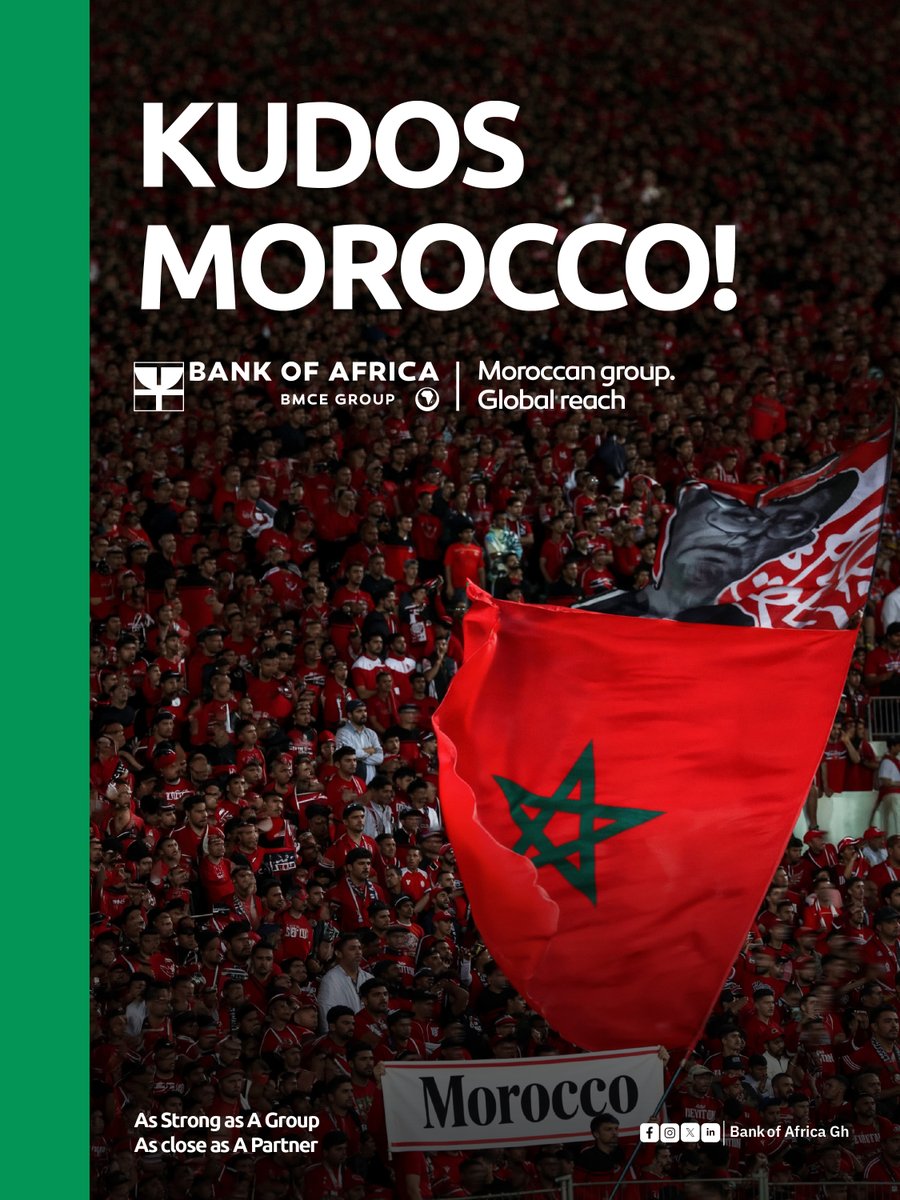 bankofafricagh's tweet photo. Kudos Morocco!
Proudly Supporting Our Brothers. Moroccan Group with a Global Reach
#BankOfAfrica #Ghana #MoroccanGroup #GlobalReach #JoinBOA https://t.co/3d5rUQ4OT9