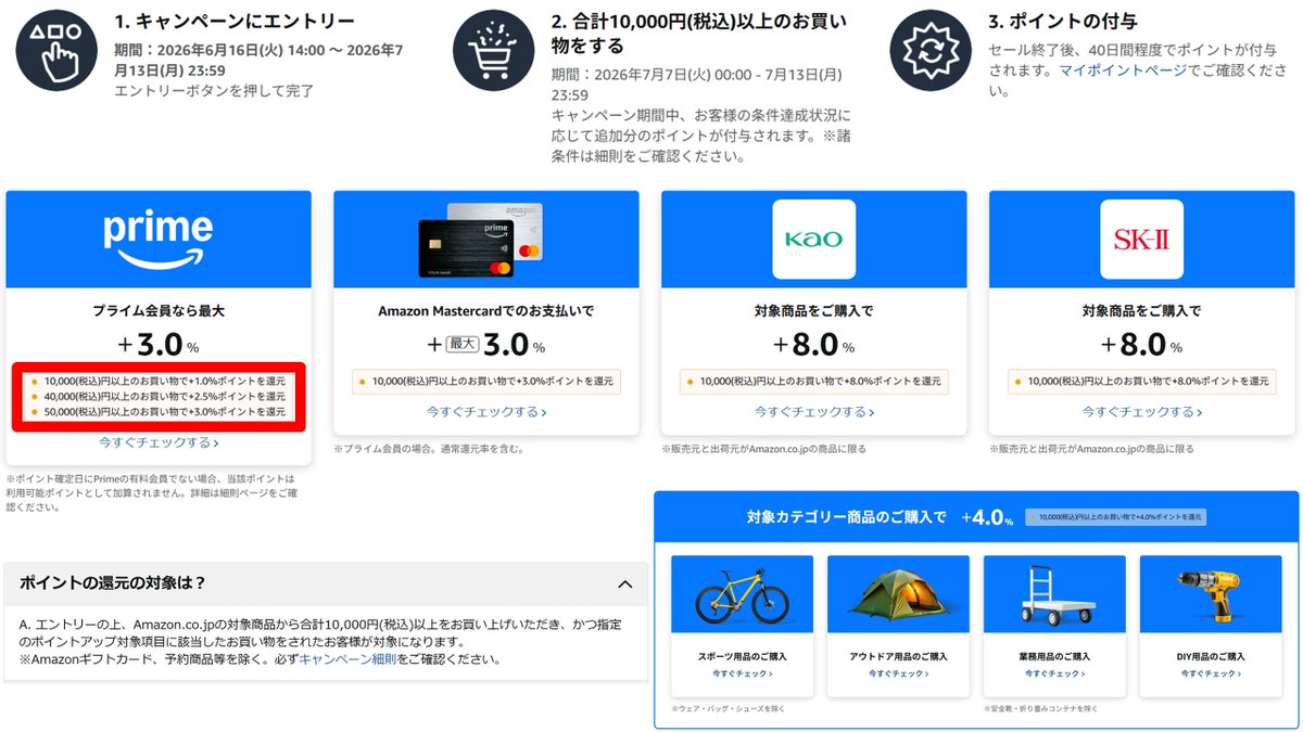 money_yossy's tweet photo. Amazonプライムデー先行7/7 0:00～
・本セール7/10～7/13
・購入額に応じて還元率UP
・プライム会員2,000P
・メルペイ40%還元
・auPAY30%還元
・Apple Gift他500P
・国内旅行70%OFF&6,000円OFF
・ふるさと納税サイト訪問でポイント
・音楽聞くだけでポイント

動画&要確認18キャンペーンURLリプ欄↓↓