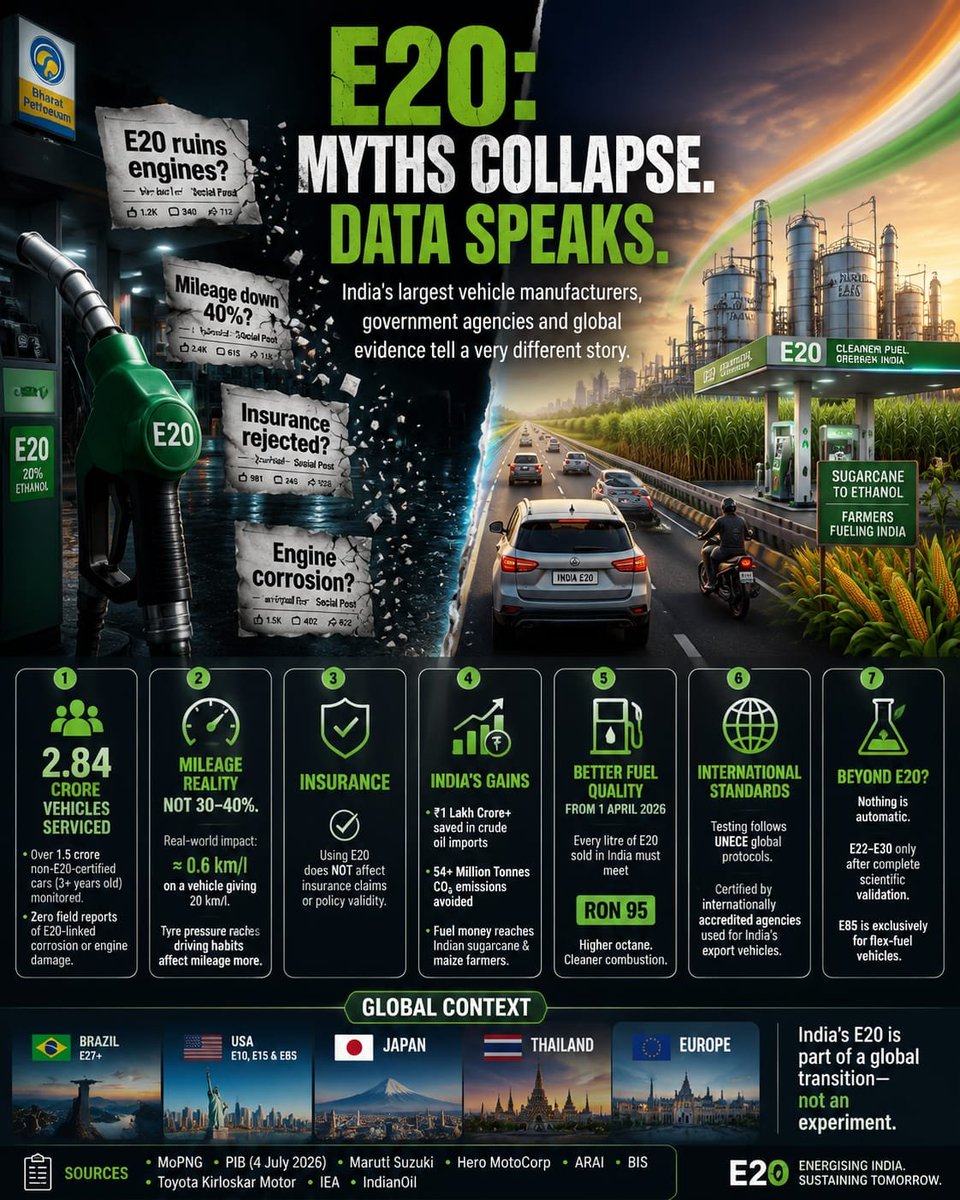 airnewsalerts's tweet photo. E20: Myths Collapse | Data Speaks

India's largest vehicle manufacturers, government agencies and global evidence tell a very different story👇

#E20 https://t.co/1Q0Rvpp499
