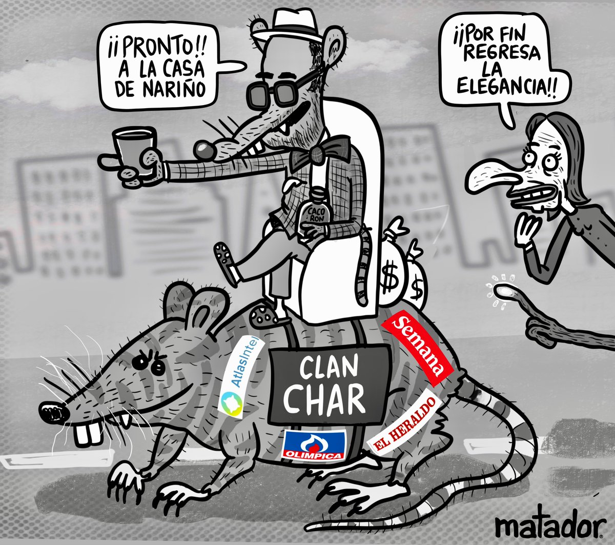 Matador000's tweet photo. Ratatouille de la Espriella
salió esta mañana,
muy tieso y muy majo,
con capa italiana.

Bigote embetunado,
mocasín sin media,
sombrero encintado
y sus gafas Balenciaga.

“Muchacho, no salgas”,
le grita mamá;
pero él hace un gesto
y a Miami se va.

Se mira en el vidrio 
blindado,
se arregla el copete,
y dice: “¡Soy un tigre!”,
con olor a paquete.