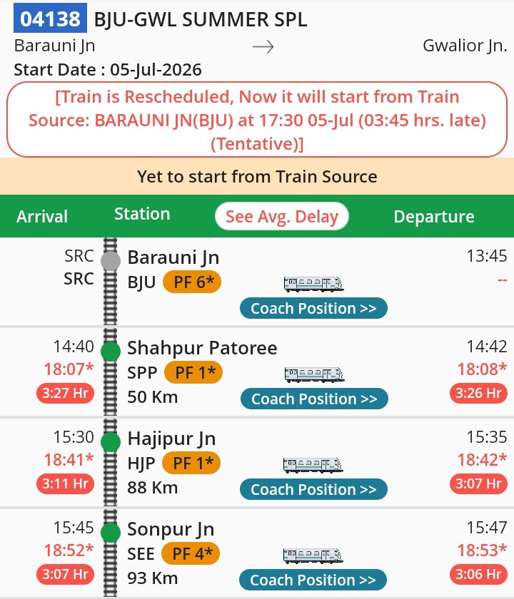 Only0Corruption's tweet photo. @RailMinIndia @GM_ECRly @AshwiniVaishnaw @PMOIndia @drm_sonpur पिछले 16:50 से BJU में खड़ी 04138 बरौनी ग्वालियर एक्सप्रेस को शीघ्र चलाया जाए ताकि विलंबन कम हो सके। https://t.co/QzVO3VXttF