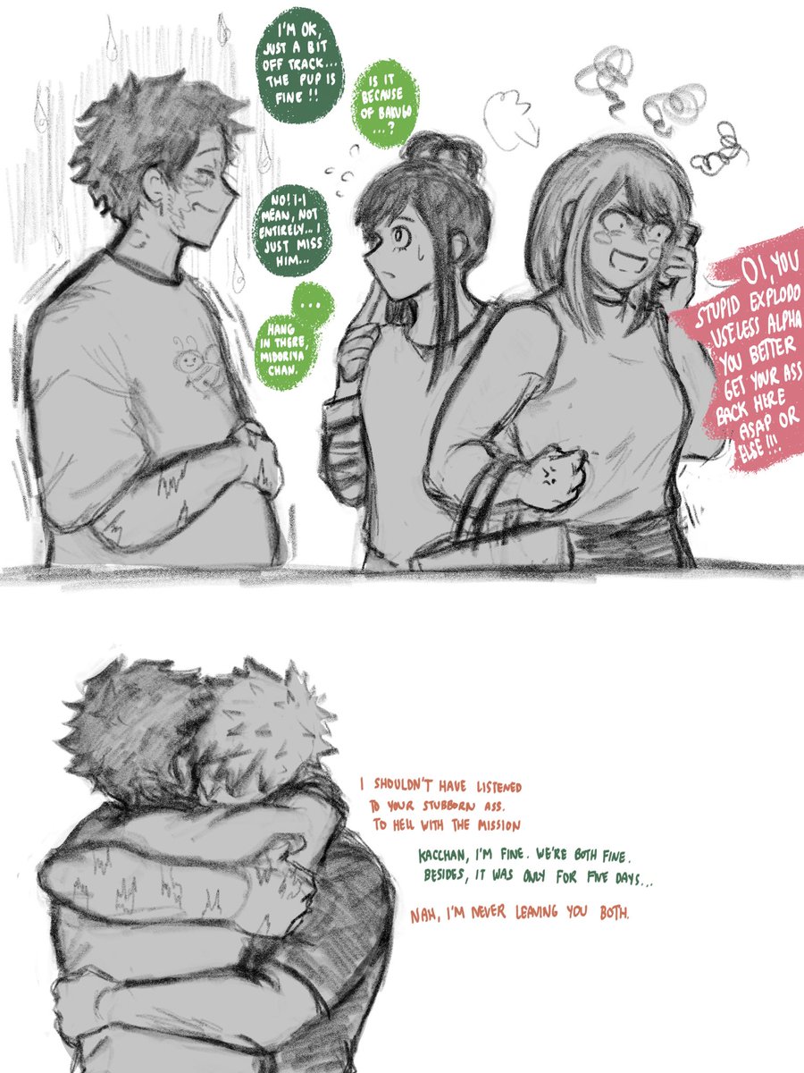 endthisdream's tweet photo. bkdk a/b/o

tsu and chako came to visit pregku but he’s a little down,
feels like a zombie in his body, a little off track, empty…but that’s just the thing that happens when his kacchan, his dear alpha, goes away.

——

maggots for brain by ms. olivia on loop https://t.co/rwtMv2cyxi