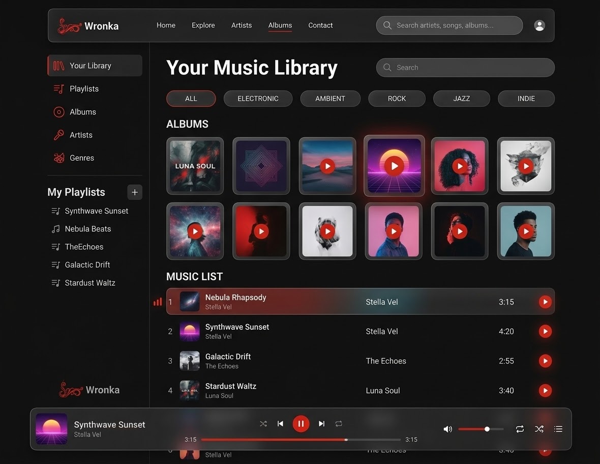 olueju's tweet photo. 🎵 Project Update: Wronka – Music Listing Page UI 

Another milestone completed on the Wronka music streaming platform. 

After designing the homepage, I moved on to the Music Listing Page—the place where users can easily discover, browse, and play their favorite songs. https://t.co/AuxBJKvImv