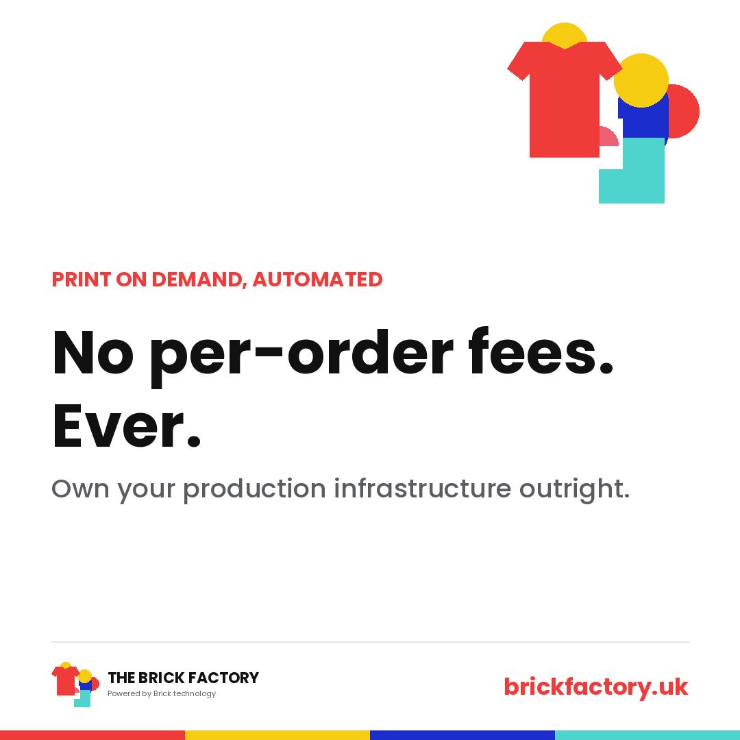 brickweb's tweet photo. No per-order fees, ever
No per-order fees. No margin share. No subscription that scales with your success. The Brick Factory is infrastructure you own, not a platform that taxes your growth. https://t.co/HA1Ed9Nvtk
#PrintBusiness #POD #Margins https://t.co/1MmnuyE2LW