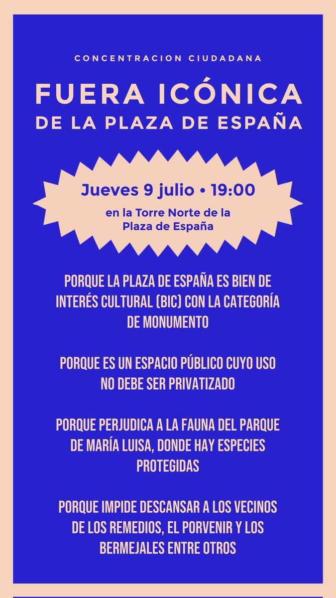 SevillaSeMuere's tweet photo. Jueves 9 de julio • 19:00 en la Torre Norte de la Plaza de España 💪🏻 https://t.co/kBOajZgaVR
