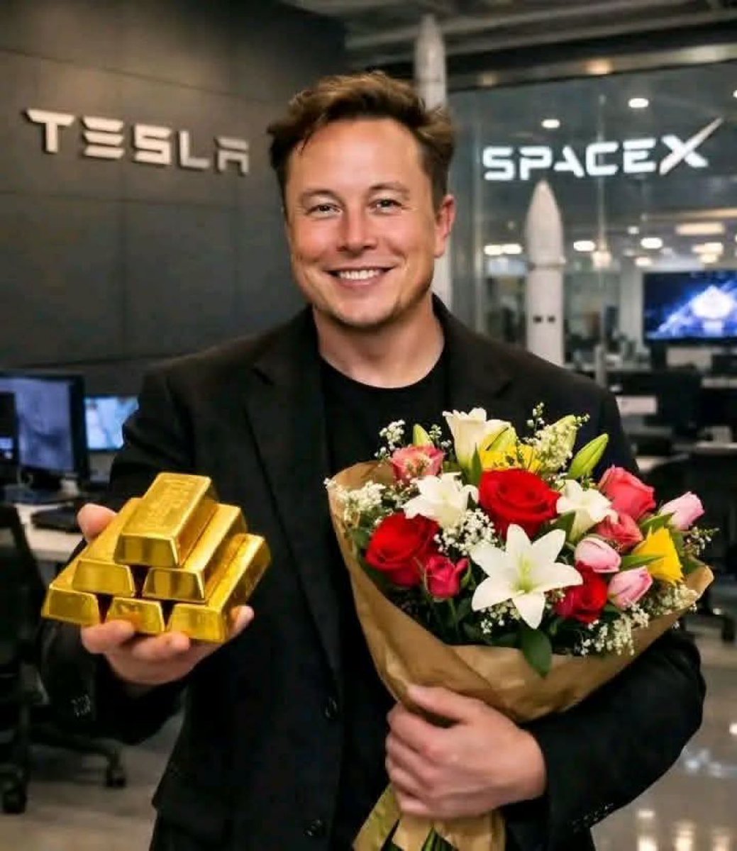 VIPMusk4's tweet photo. Be honest 👇 

If Elon Musk knocked on your door with this gift... what would you do? 😂

A) Take the gold 🪙
B) Take the flowers 💐
C) Ask for a Tesla 🚗
D) Ask for a job 🚀 https://t.co/x5xMUtxcqr