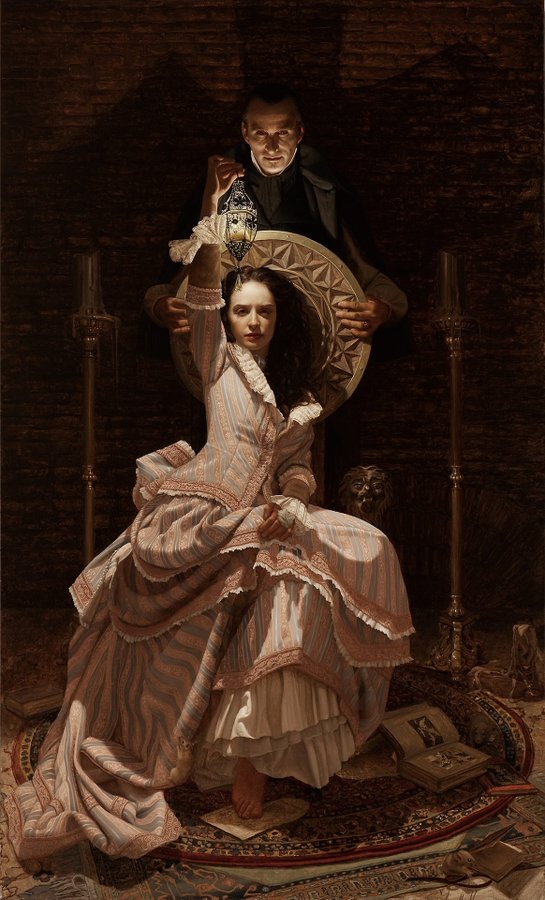 DrSamGeorge1's tweet photo. DRACULA PAINTING  The Prince of Darkness throws shade on Mina who represents light; 'There are darknesses in life, and there are lights; you are one of the lights' (Van Helsing on Mina). Contemporary Spanish artist Arantzazu Martinez #Dracula #FolkloreSunday https://t.co/J0D6OF1pO7