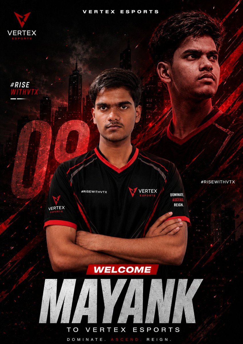 VERTEXESPORTS07's tweet photo. 🔥 The wait is over.
Proud to unveil the official VERTEX ESPORTS roster for the upcoming battles.
⚔️ VTXMAYANK
⚔️ VTXSARTHAKOG
⚔️ VTXxBERLIN
⚔️ VTXFUZAIL
Ready to dominate. Ready to make history.
#VERTEXESPORTS #VTXRise #Esports https://t.co/UxNPpX84EW