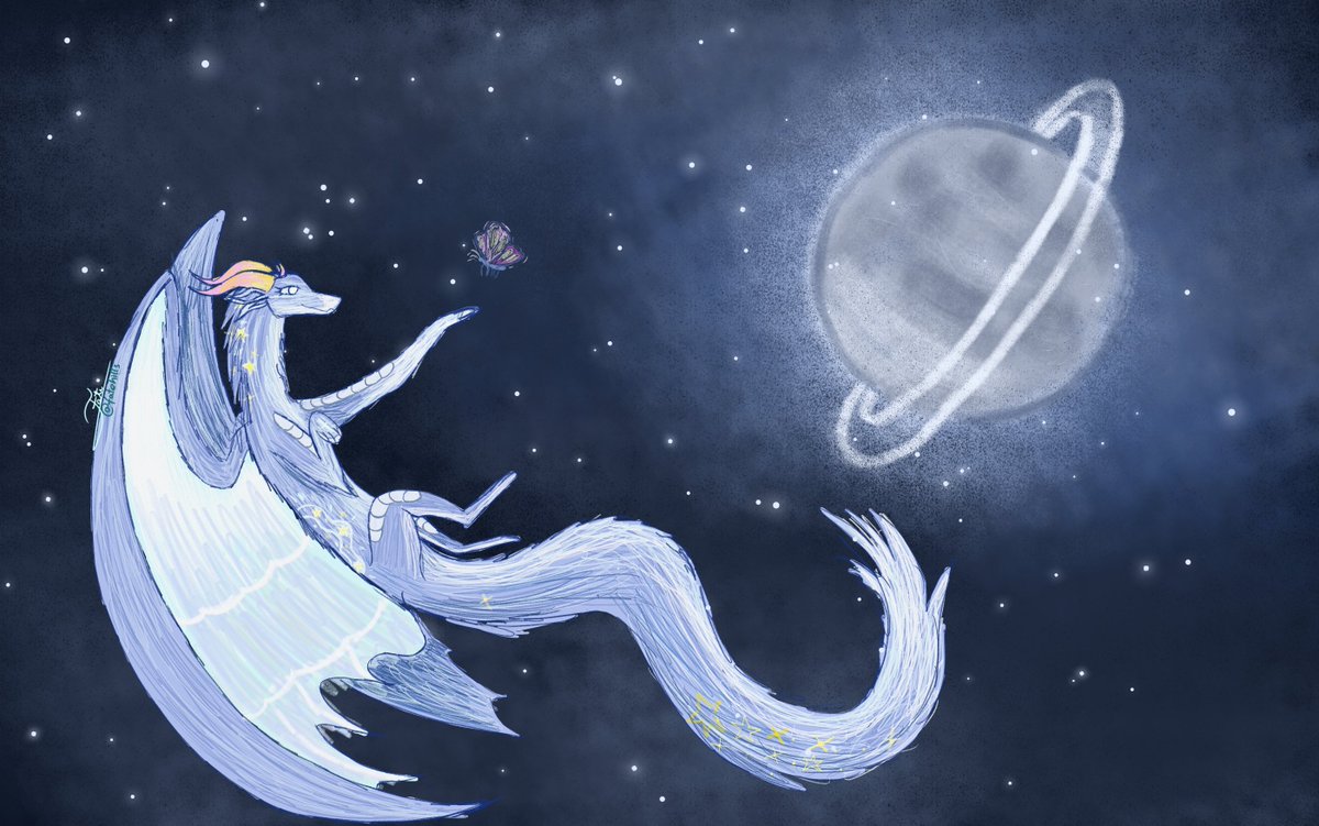 fatehills's tweet photo. My attack on Snoww

Cloud Drift just looks so beautiful among the stars, I think. But don't ask me how a butterfly found its way up there! IDK how.

You should check her art out -> https://t.co/8AKd3QDGic

#art #artfight #dragon https://t.co/BdSmIiwLkq