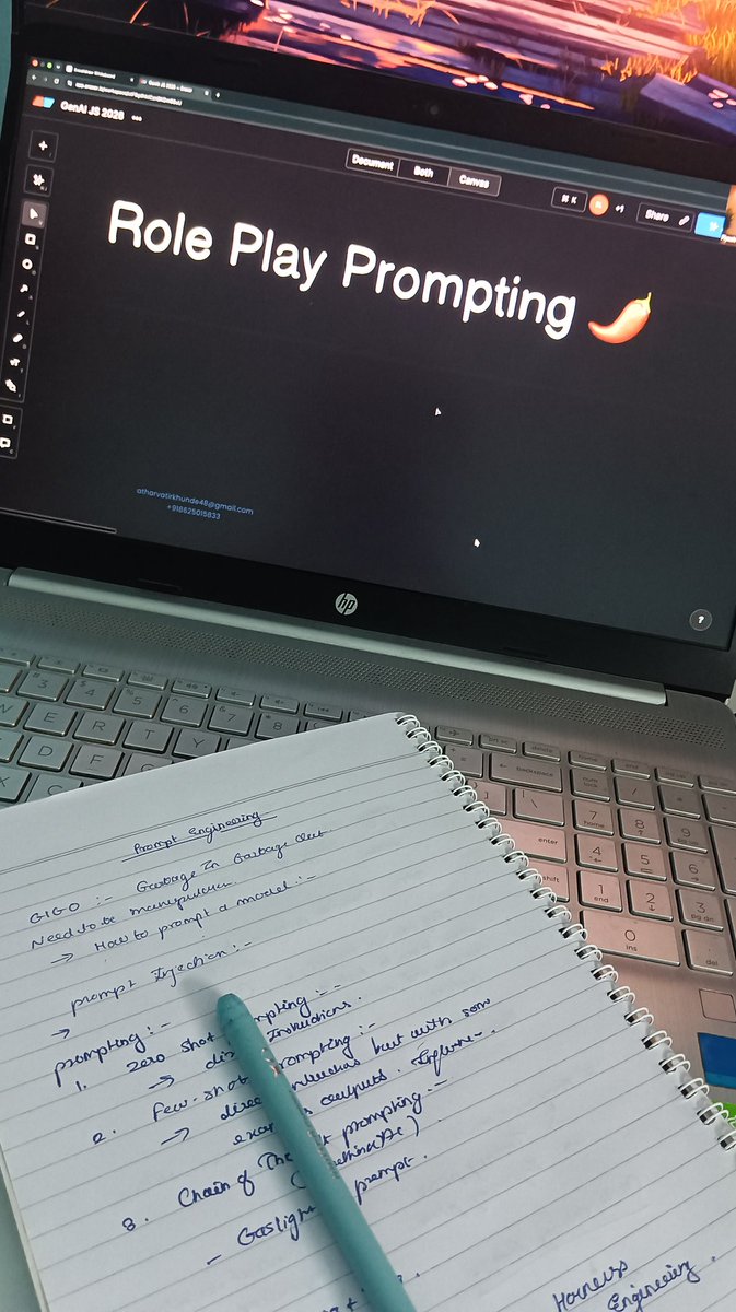 atharvadotdev's tweet photo. Completed the Class 2 of Gen AI.

Jyada Kuch nahi, bus English ani chaiye.
Accha promot matter karta he 😌.

Learned about different Promoting techniques. Build a project to learn about persona AI.  

Some interesting case studies with hitesh and piyush sir about the distillation attacks and discussed some amazing project building Ideas.

#chaicode
#learingai
@Hiteshdotcom
@piyushgarg_dev
@nirudhuuu