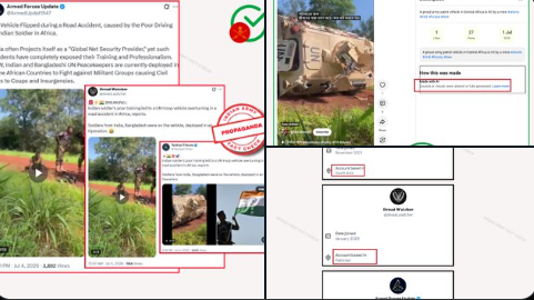TargetMiss4641's tweet photo. Discard the Doubt    ❌ Pakistani propaganda handles are circulating an AI-generated video of an overturned UN vehicle with injured personnel in Africa
Fact: The video is digitally created using AI. Video shows clear AI artifacts like unrealistic movements https://t.co/uVILkt8R9X