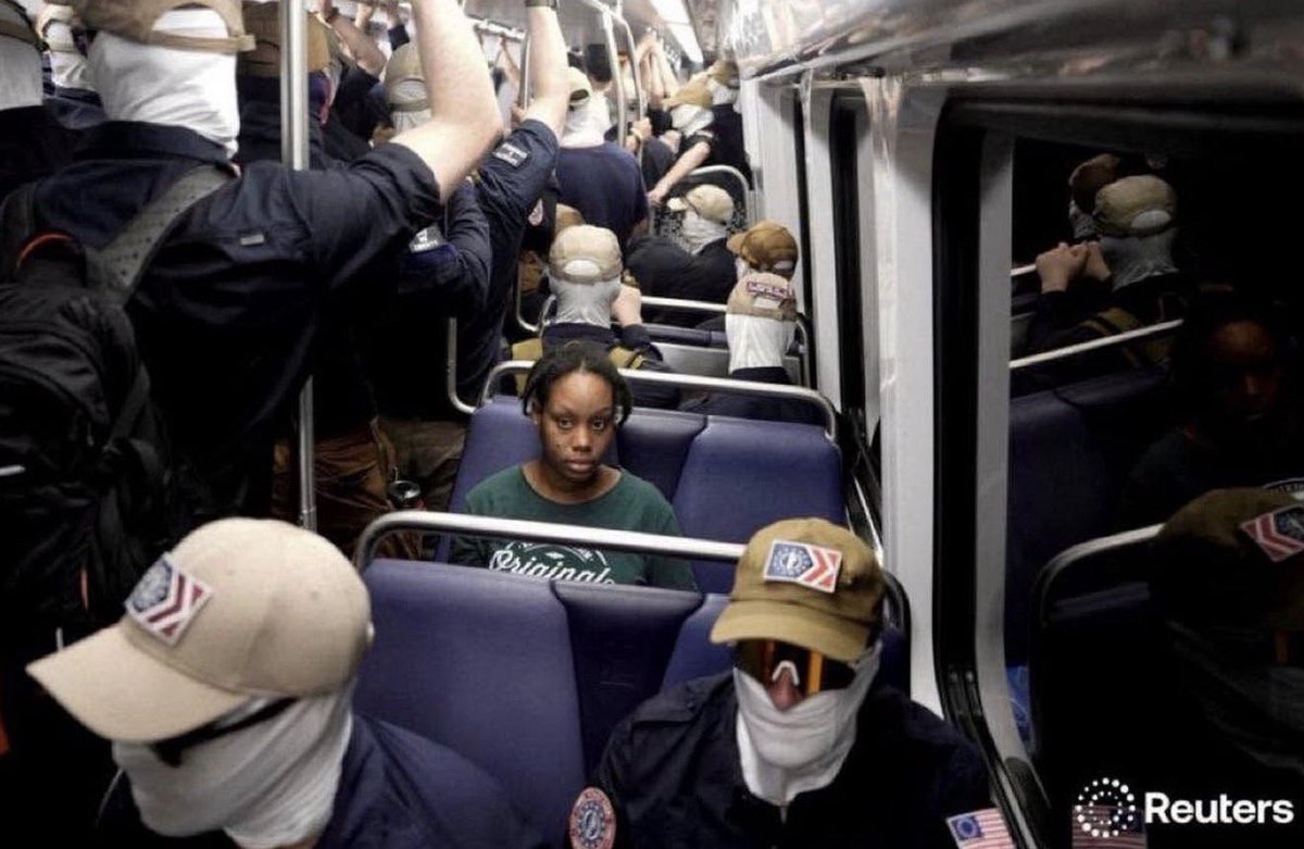SteveSchmidtSES's tweet photo. On a Metro train in Washington, an American sat surrounded by masked extremists. A journalist was there to record it. Two hundred and fifty years of American history collapsed into a single frame.

https://t.co/EXvP3B8sFC https://t.co/uToeLFG8Z1