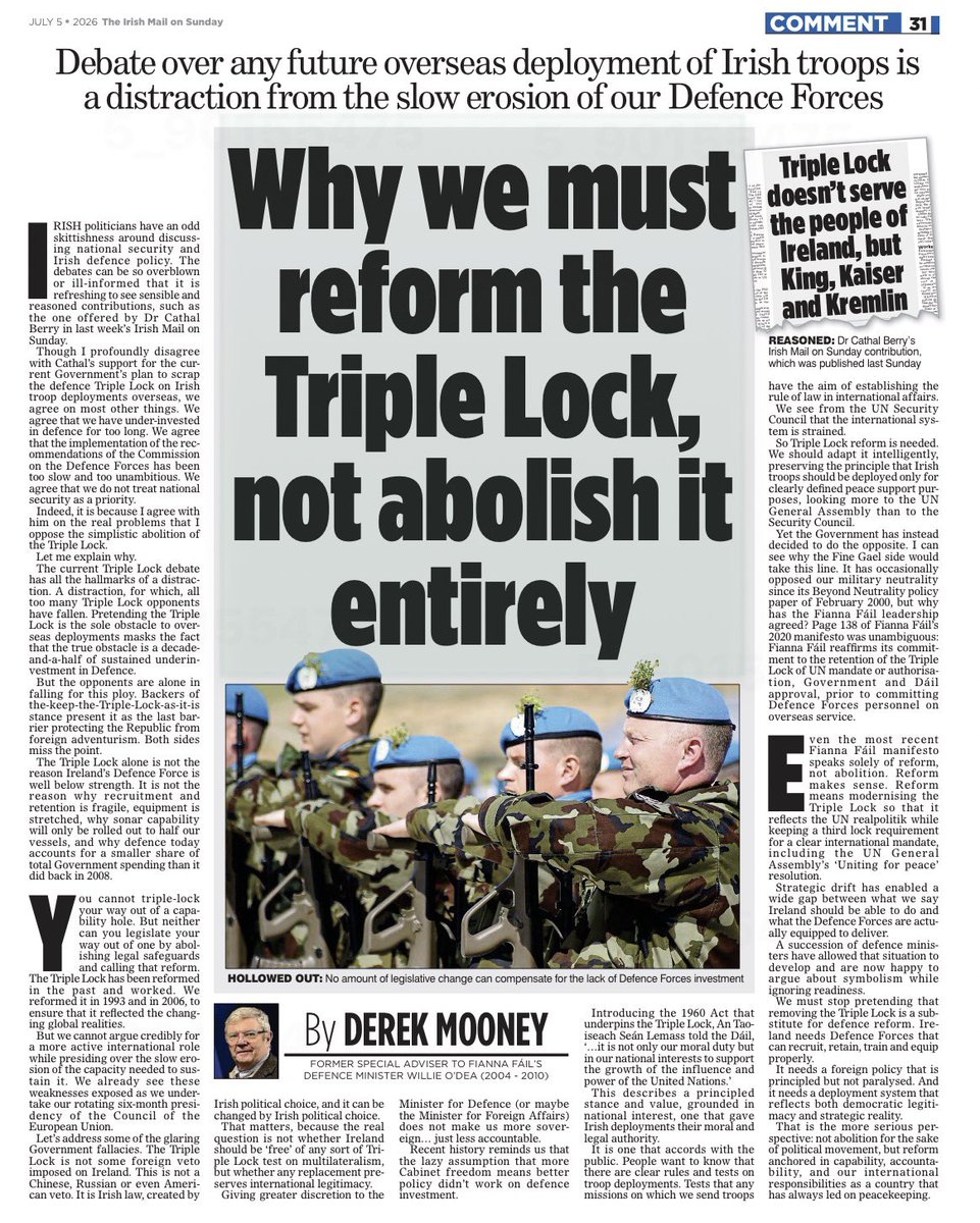 DSMooney's tweet photo. In today’s @irishdailymail I set out the case against simply abolishing the #IrishDefence #TripleLock 

https://t.co/e3DJXuoyjm https://t.co/zdhaL7M3dY