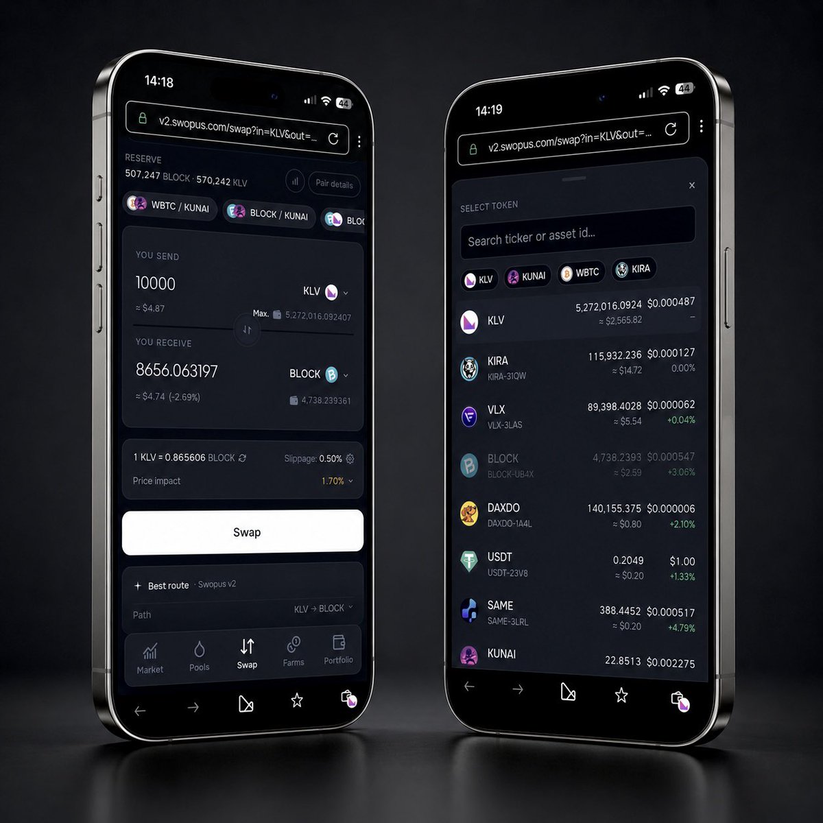 swopuscom's tweet photo. We’ve added quick access to frequently used tokens and trading pairs in the Swap section.

It’s a small change, shaped by how people actually use #Swopus: most swaps begin with the same familiar tokens and pairs.

Now you can select a token or open a full pair in one tap. Fewer repetitive steps, and a smoother everyday experience.

#Klever klever:native