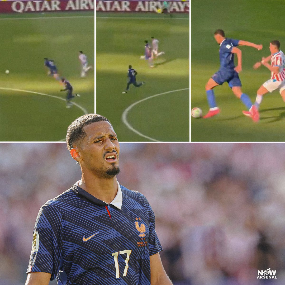 now_arsenaI's tweet photo. Short story… Miguel Almiron tried to take on William Saliba in a foot race during the game between France and Paraguay last night.

Rolls Royce. It’s too easy. William Saliba. https://t.co/ToILyLqoNp