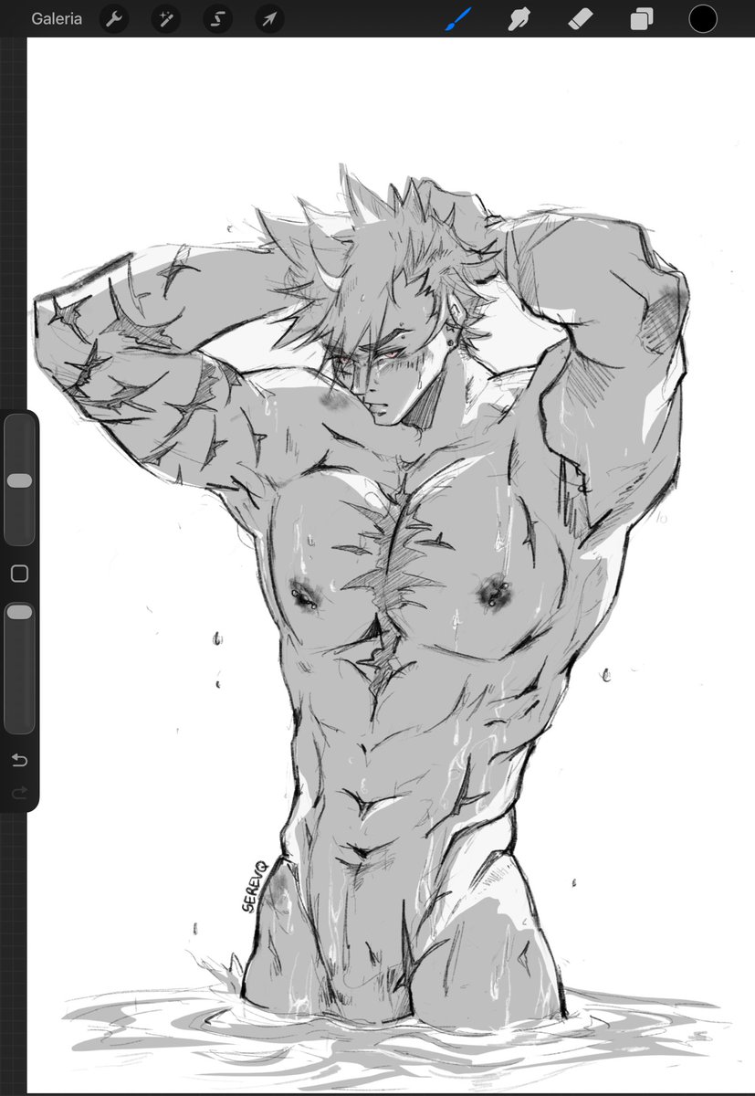 serevq's tweet photo. the recent heat wave forced me to sketch kacchan suffering from a heat too 🫪 #mha https://t.co/OzERv4wY1m
