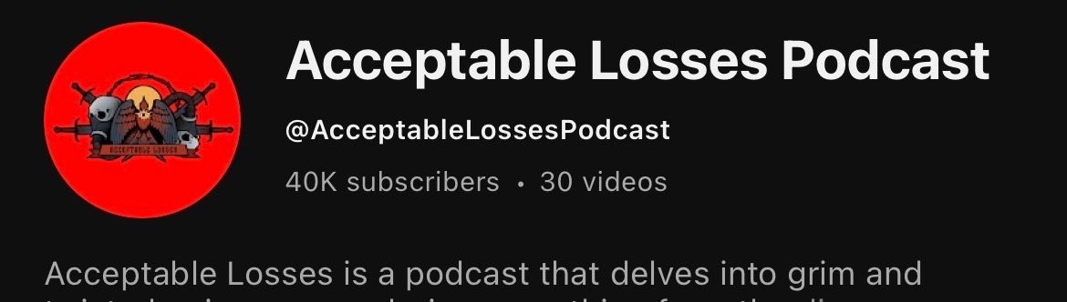 Strawb_Possum's tweet photo. Acceptable Losses has hit the Warhammer number of subscribers. We’ve put a ton of work into this podcast, and I’m immensely thankful that you are all enjoying it so much!! https://t.co/K4DRHywAyQ