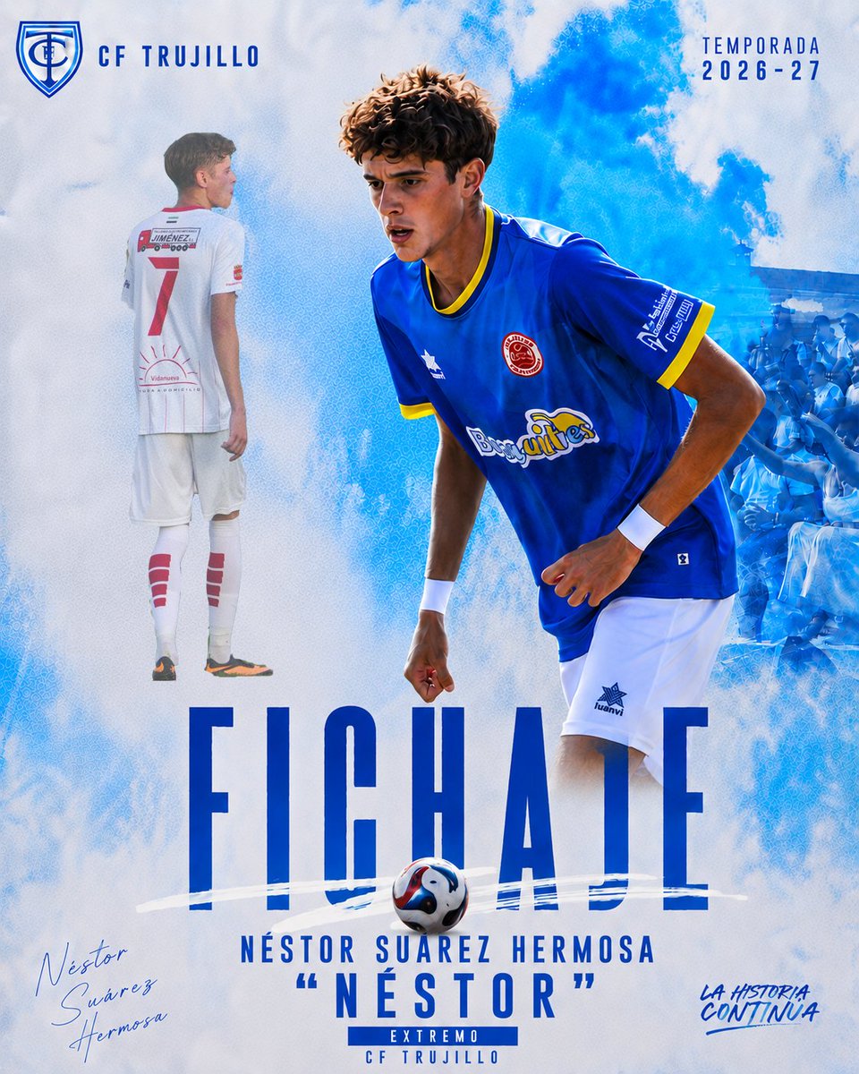 Trujillo_CF's tweet photo. 🚨 𝗙𝗜𝗖𝗛𝗔𝗝𝗘 🚨

✅ OFICIAL | Néstor Suárez Hermosa "Néstor" se incorpora al C.F. Trujillo.

⚡ Extremo con velocidad, desborde y una técnica especial.

🏟️ Procede de equipos como Miajadas, Hernán Cortés y Quintana de la Serena.

💪¡Bienvenido!

💙 ¡¡ÁUPA TRUJILLO!!💙 https://t.co/RsticyUCcf