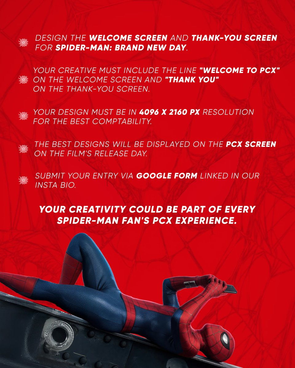 PrasadsCinemas's tweet photo. Because with great art comes greater responsibility. 🕷️

NOTE: FINAL DATE OF SUBMISSION IS JULY 23

#SpiderManBrandNewDay #BookingsOpen #PCX #SpiderMan #contest https://t.co/uf8CCRBHq3