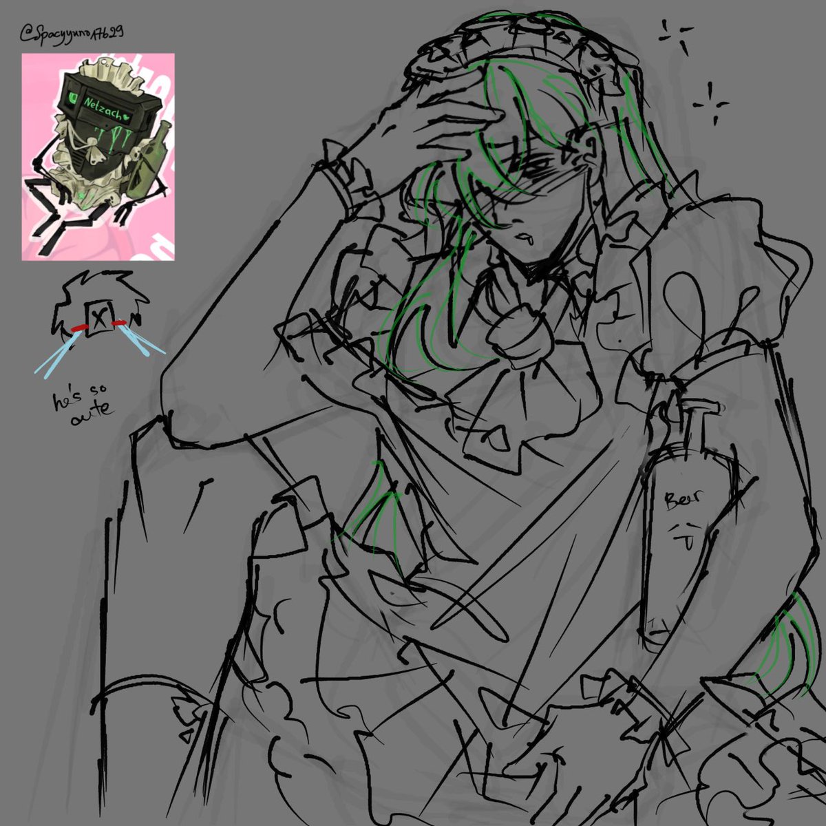 bloodymessedup's tweet photo. I was figging so hard it’s not even funny omfg ofmgmgmkeja HES SO CUTE RIPPED CLOTH AND EVERYTHING. I might as well look crazy smiling like a dork looking at a box AI wearing a maid dress I’m https://t.co/URufSvX0Y3