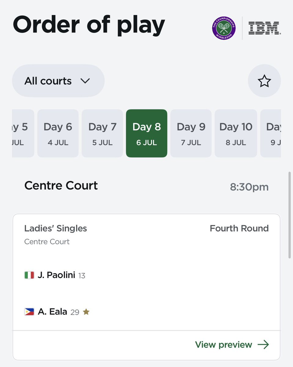 jo1fajardo's tweet photo. Centre Court forever. 😭😭 You’ve earned it, @AlexEala05 🎾🇵🇭👏🏼 #Wimbledon https://t.co/doUXVVVcLg